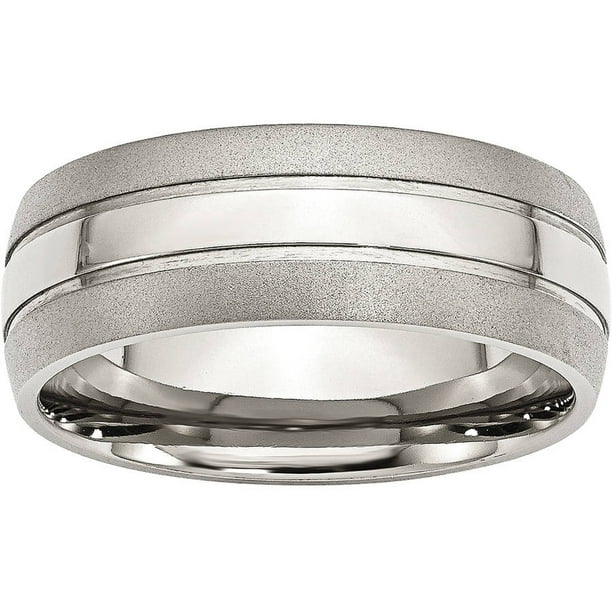 Stainless Steel Grooved 8mm Brushed & Polished Band Best Quality Free Gift Box Stainless Steel Grooved 8mm Brushed & Polished Band Best Quality Free Gift Box